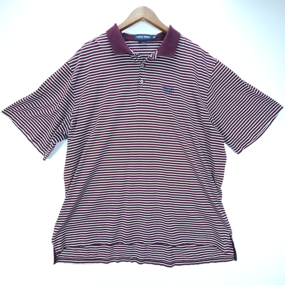 Polo Golf Ralph Lauren Mens XXL Burgundy Striped Pima Cotton Polo Shirt Vintage